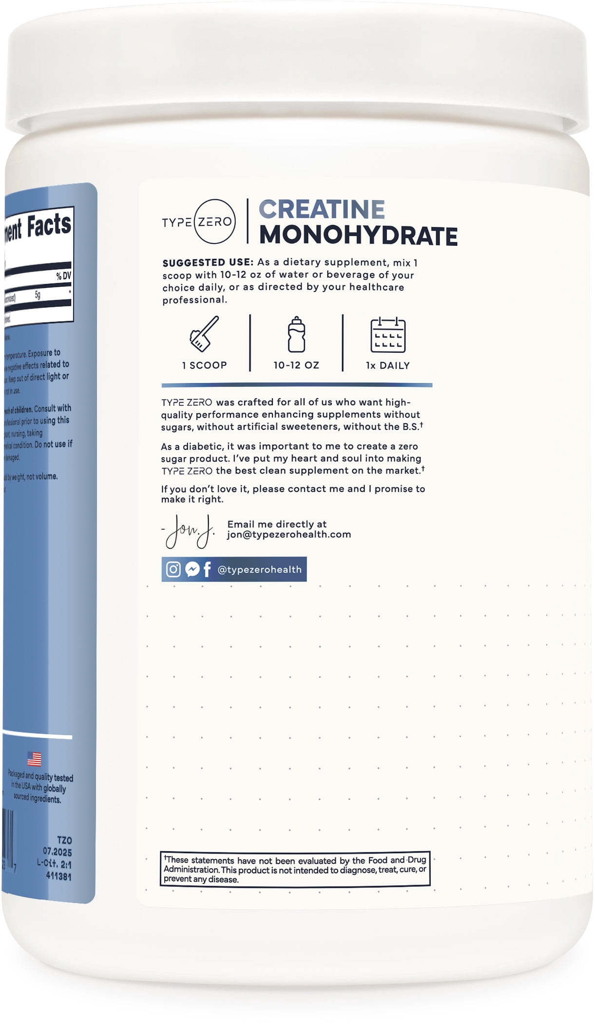 Type Zero Clean, Creatine Monohydrate, Unflavored, 5,000 mg, 17.6 oz (500 g)