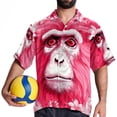 thumbnail image 4 of Pink Monkey Gorilla Men's Short Sleeve Spread Collar Tops, Casual Button Down Shirts, Printed Summer Beach Shirts, Unisex, 4 of 6