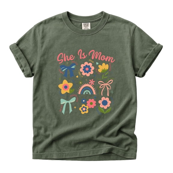 Comfort Colors She Is Mom Shirt Coquette Bow Floral Christian Bible Tee