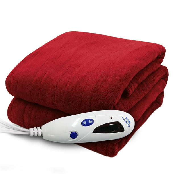 Pure Warmth Microplush Electric Heated Warming Throw Blanket Claret Red