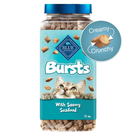 Blue Buffalo Bursts Crunchy & Creamy Dry Cat Treats, Great for Training, Seafood, 12-oz. Tub