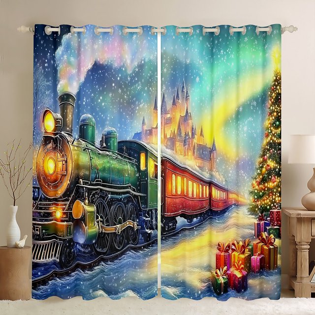 Erosebridal Rideaux Train Rouges et Verts pour Salon, Cadeaux de Bonne Année Rideaux Occultants 30 %-50 % Ensemble de 2 (38x54), Déco de Chambre pour Enfants