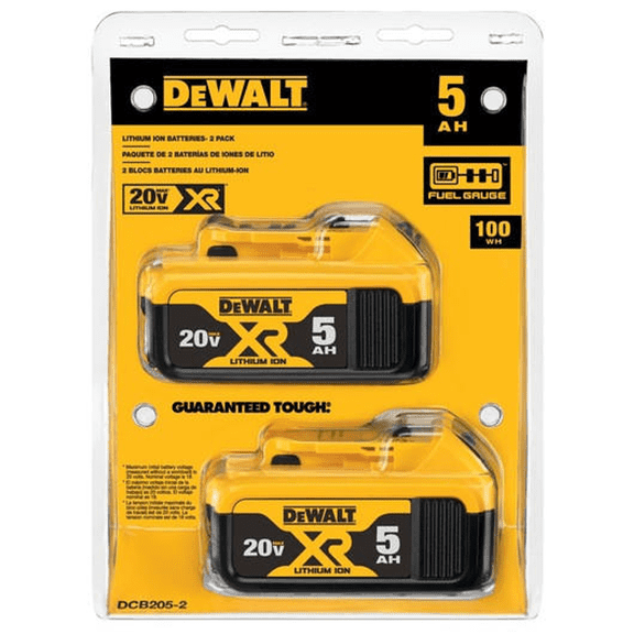 DCB205 DEWALT 20V MAX 5 Ah Lithium Ion Battery 2-Pack (DCB205-2)- High Capacity Rechargeable Battery for Drill, Impact Driver, Saw