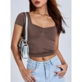 thumbnail image 6 of Caoirhny Women T-shirt, Low-cut Short Sleeve Pleated Solid Slim Fit Summer Tops for Casual Daily, 6 of 9
