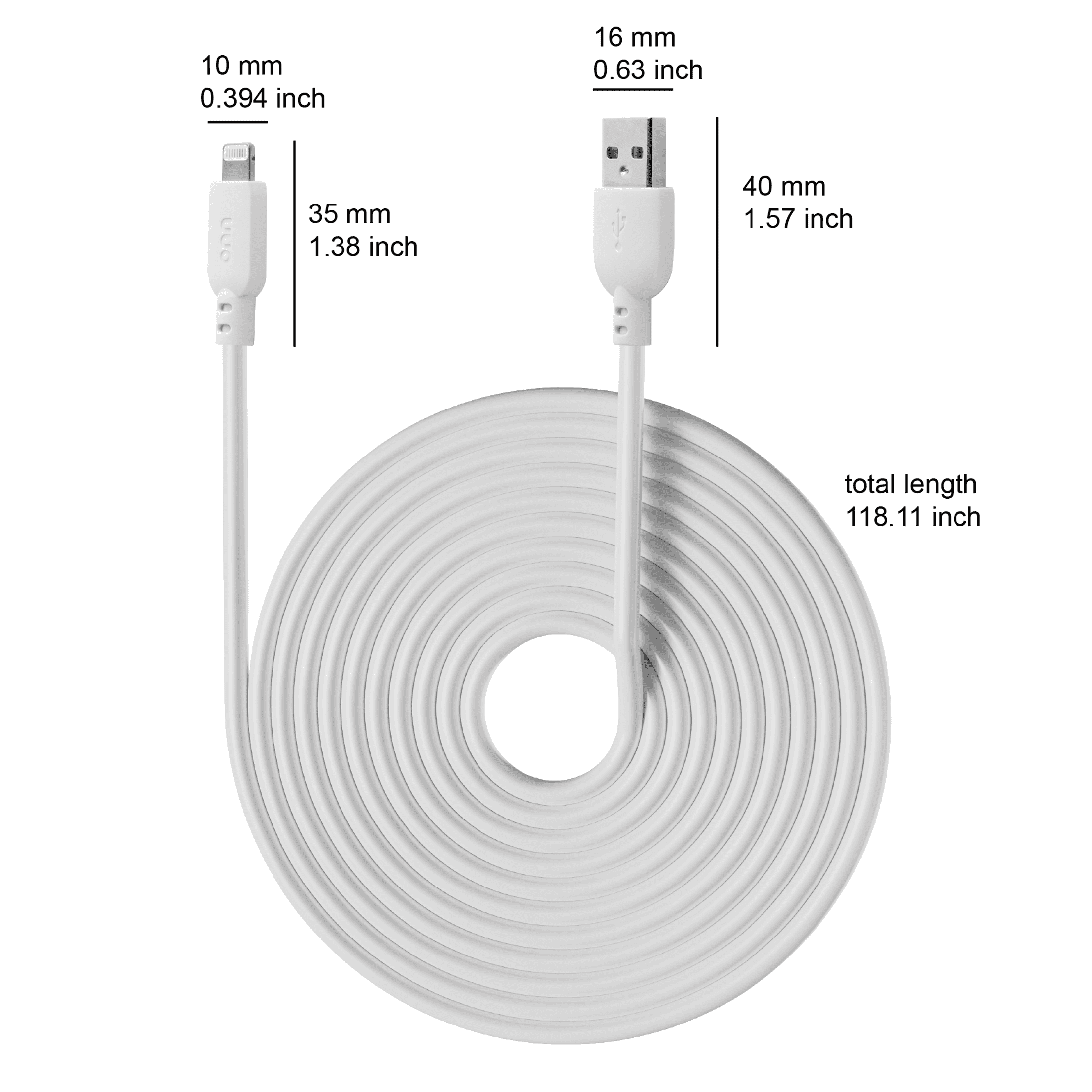 onn 10-Foot Lightning to USB Charging Cable – White