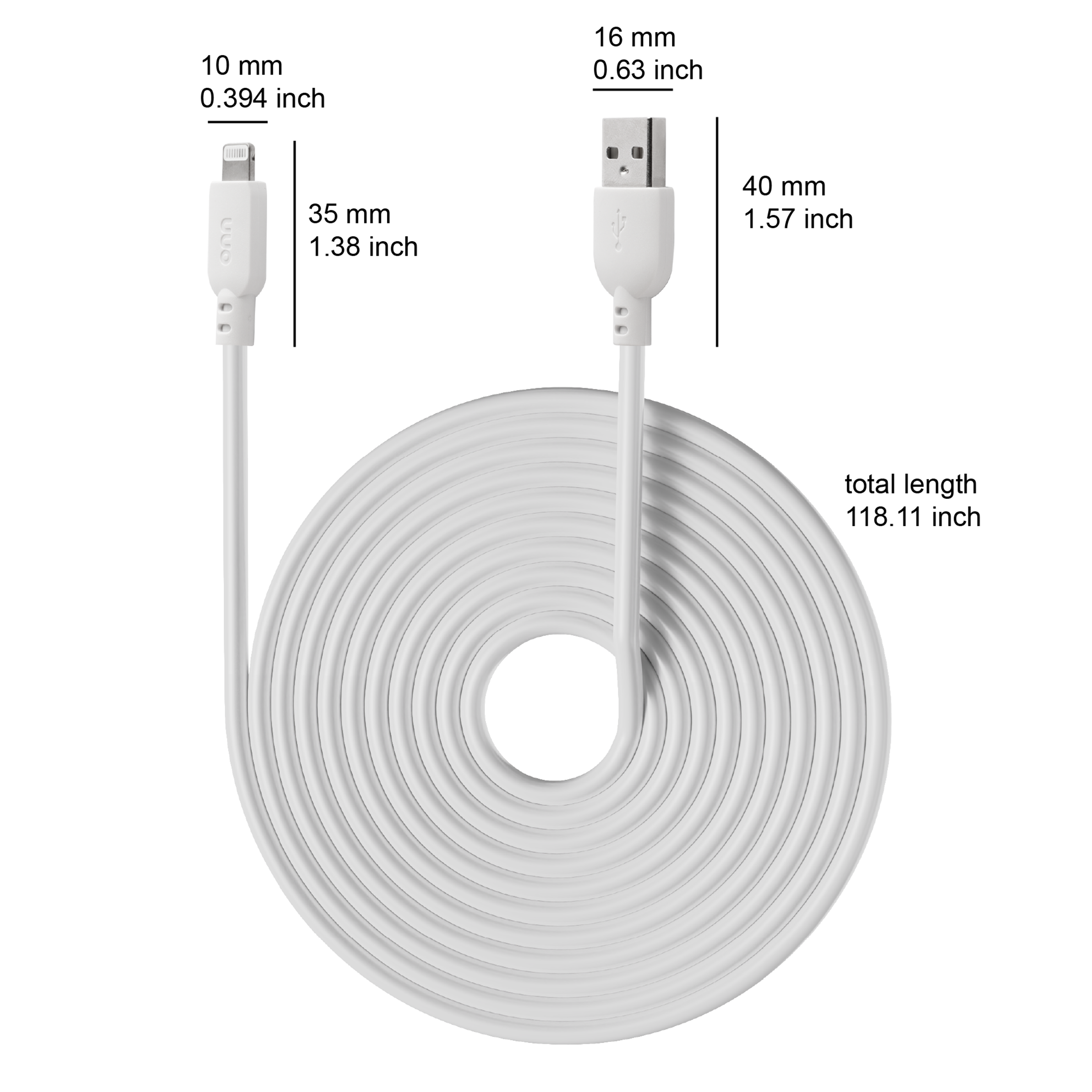 onn 10-Foot Lightning to USB Cable, White photo 8