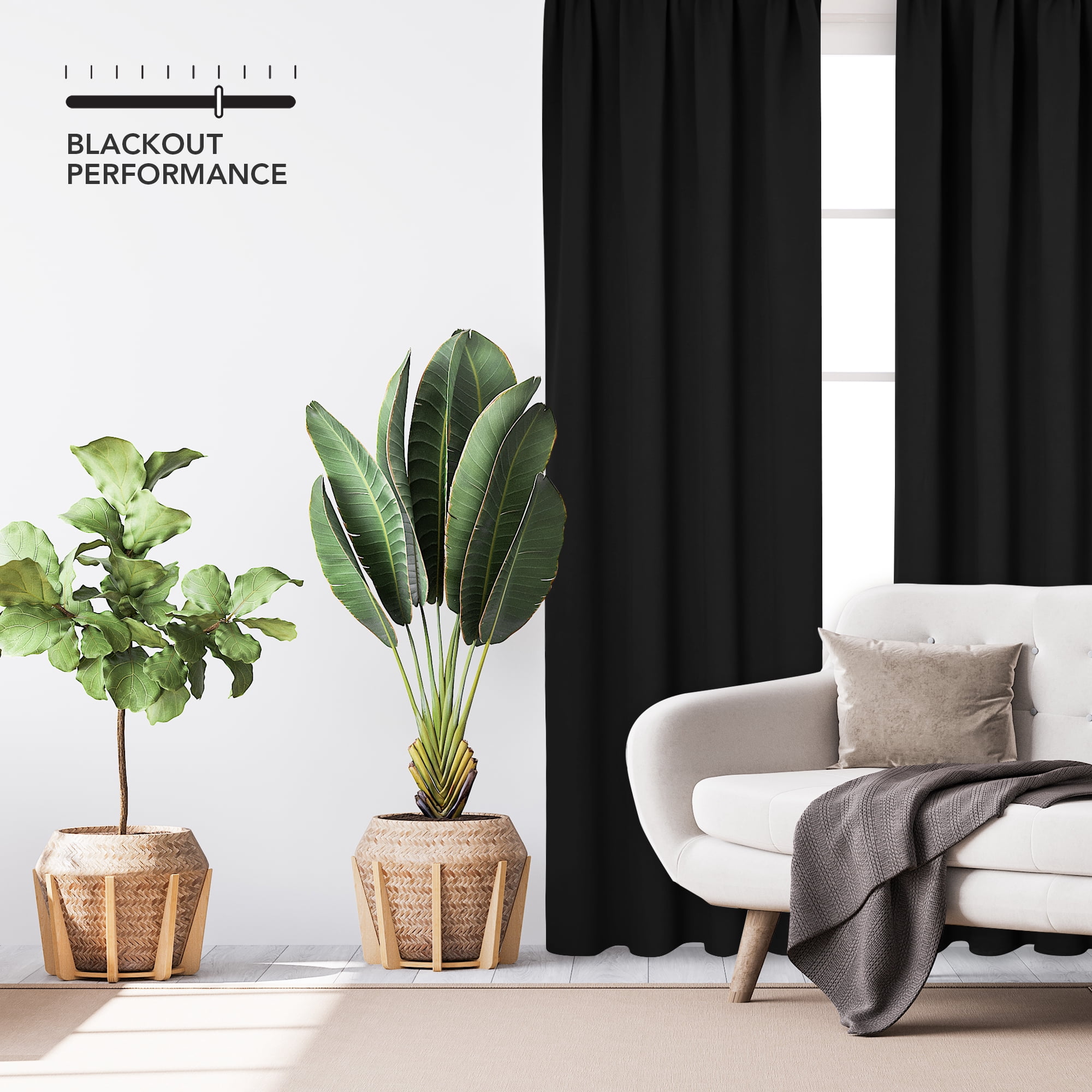 ZOPZO Blackout Curtain 52 x 84 inch Black Rod Pocket Window Curtain for Living Room Set of 2
