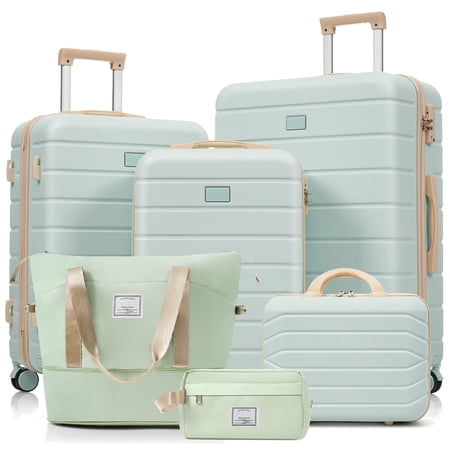 Travelpro Max 6-Piece Hardside Luggage Set With Tsa Lock, 14/20/24/28 Inch Spinner Suitcase Set With Expandable Travel Duffel Bag & Waterproof Toiletry Kit, Adjustable Handle ( Grey Green)