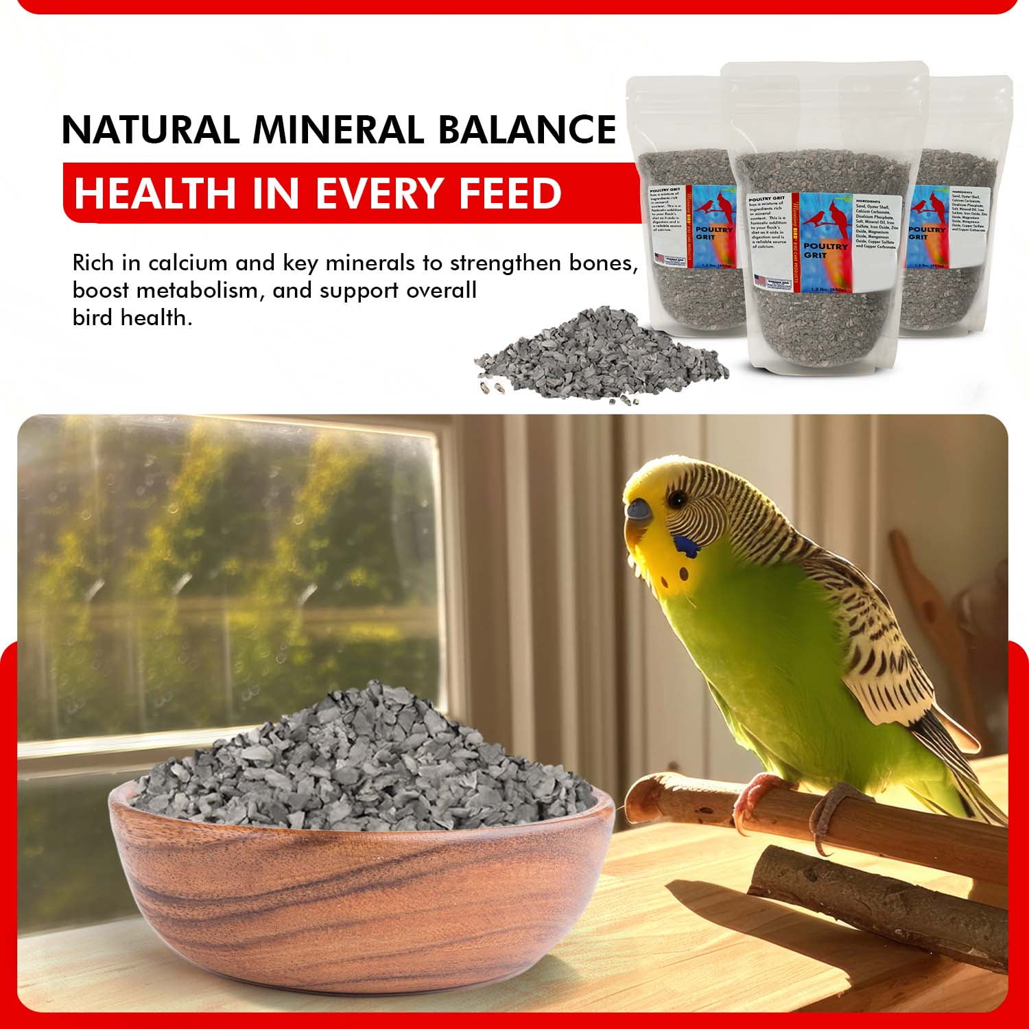 Morning Bird Poultry Grit, Mineral-Rich Feed for Digestion & Calcium Support, 4.5 lb (3 Pack, 1.5 lb Each)