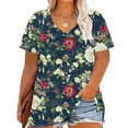 thumbnail image 4 of Horkkom Plus Size Tunic Tops for Women Floral Print V Neck Short Sleeve Shirts Summer Loose Comfy Blouses XL-5XL, 4 of 5