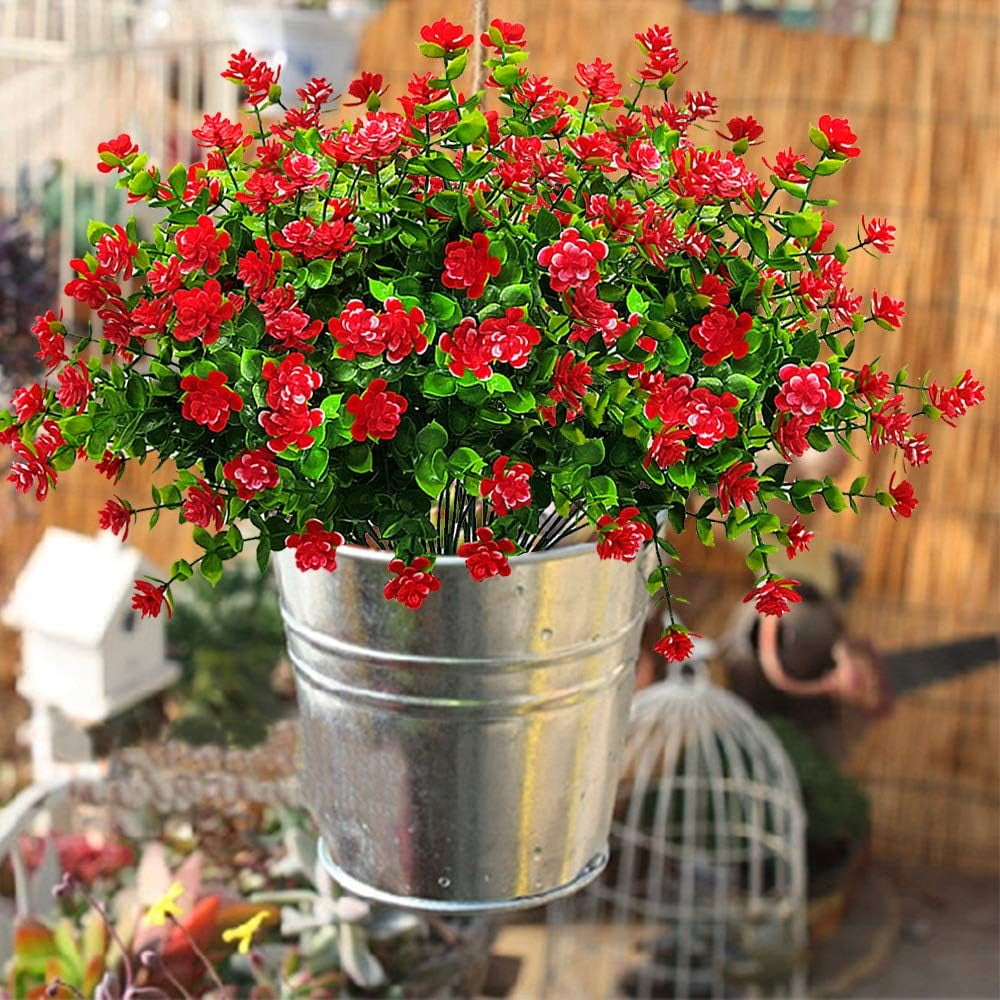 24 Bundles Artificial Flowers Outdoor UV Resistant Fake Plants Indoor Outside Hanging Planter DIY Home Garden Decor (Purple)