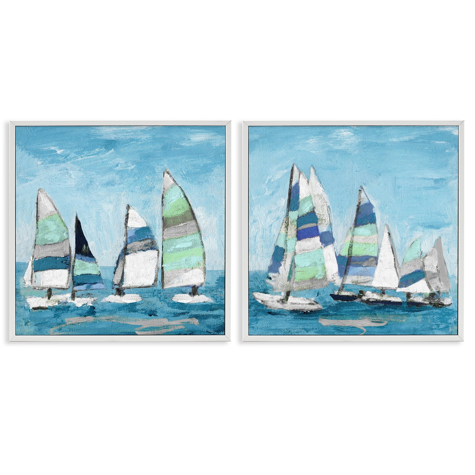 Stupell Industries Soothing Sailboats Drifting Nautical Ocean Marina Vessel Painting White Framed Art Print Wall Art, Set of 2, Design by Katrina Craven
