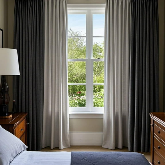 SMILETIME Grey & Dark Grey Back Tab Curtains, 4 Panels Set Rod Pocket & Pinch Pleat Design Light-Filtering & Thermal Insulation Ideal for Living Room, Bedroom & Office Windows