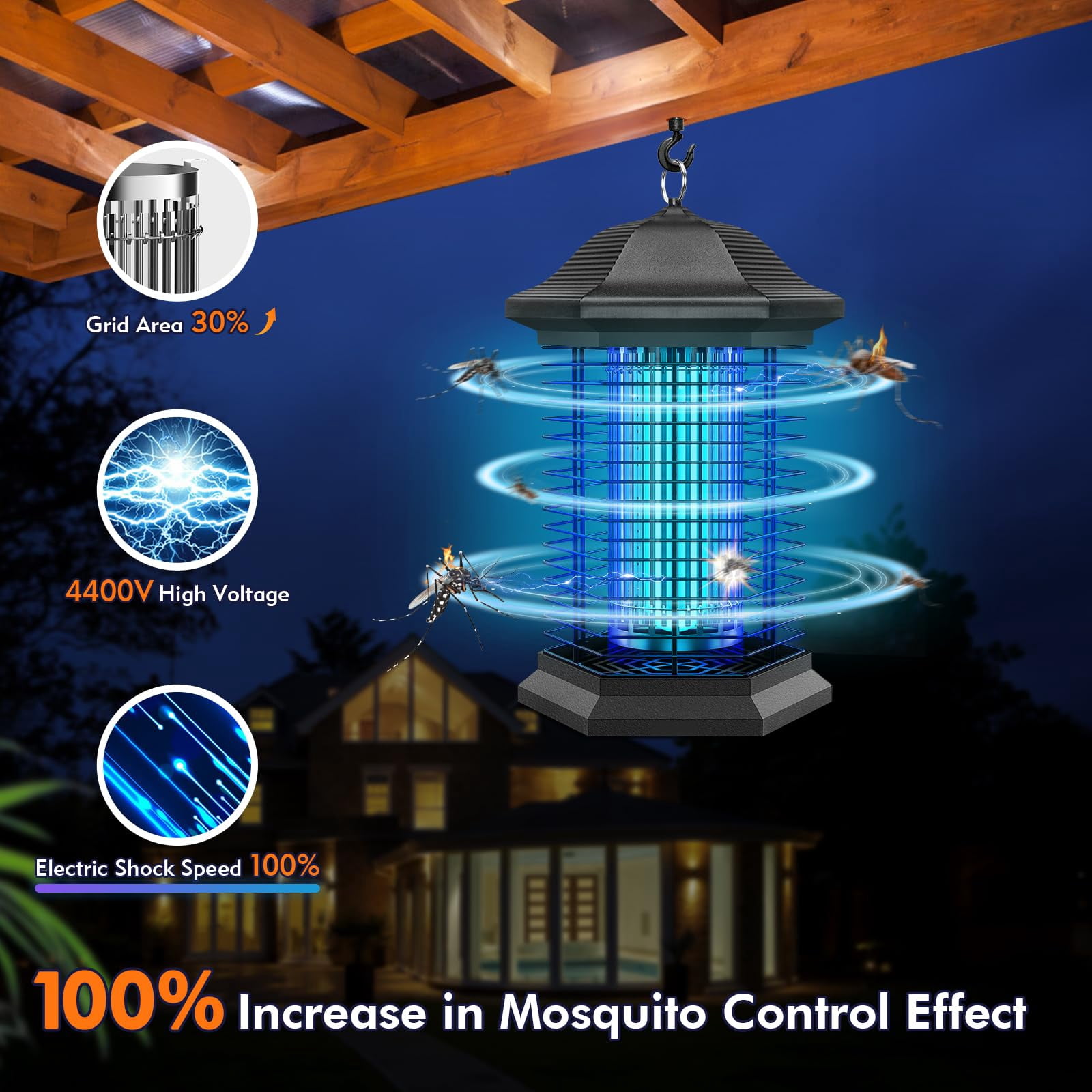 Zapper Outdoor Indoor  18w Power & 4400v Instant Grid Mosquito Repellent Insect Control Efficiency Increased 1/2 Acre Coverage Fly For Patio Backyard Home