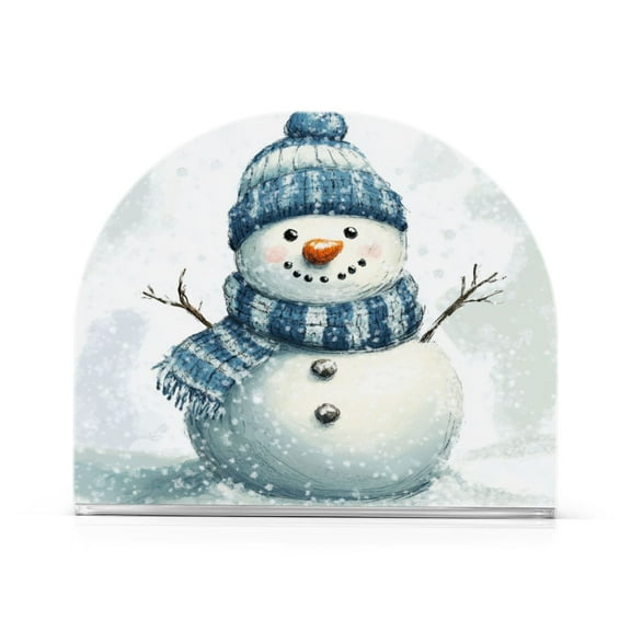 WOBOGO Snowman Wearing A Blue and White Scarf Clear Acrylic Napkin Holder Kitchen Tissue Face Towel Cocktail Rack Bar Restaurant Dinner Paper Dispenser