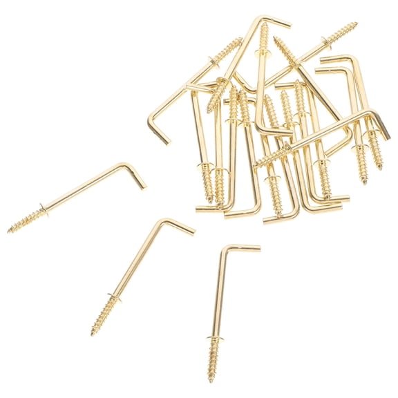 OULII 20Pcs Metal Self Tapping L Shaped Screw Hooks in Plated Gold for Sturdy Hanging and Home Supply