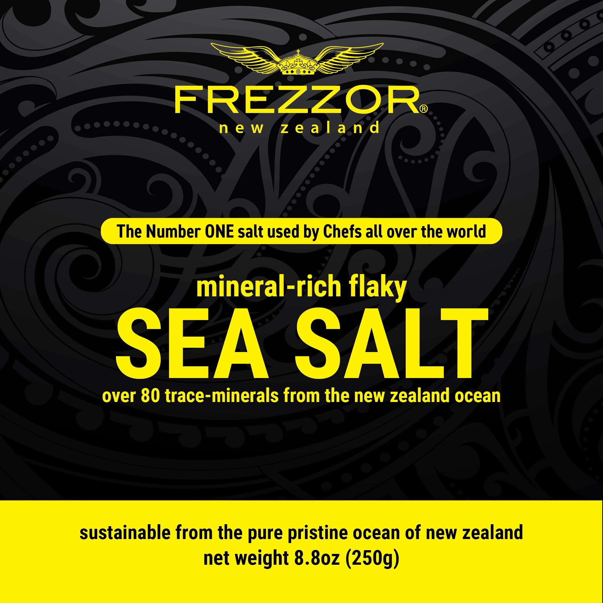 FREZZOR Mineral-Rich Flaky Sea Salt, 4-Pack, Premium Gourmet, 100% All-Natural New Zealand Unprocessed Kosher Flakes, 84 Minerals & Trace Elements,   29.6 Ounces