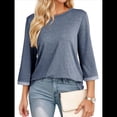 thumbnail image 2 of Camisas de Mujer, Camisetas de Moda con Mangas 3/4, Lindas Blusas Casuales de Cuello Redondo, Blusas Básicas Azul XXL, 2 of 6