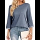 thumbnail image 2 of Camisas de Mujer, Camisetas de Moda con Mangas 3/4, Lindas Blusas Casuales de Cuello Redondo, Blusas Básicas Azul L, 2 of 6