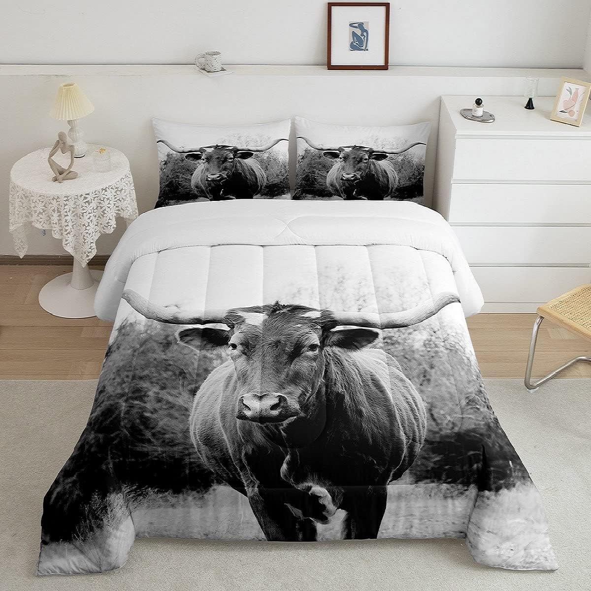 Longhorn Cow Bedding Set Western Animal Black and White Comforter Set