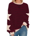 thumbnail image 3 of Red Womens Fall Tops Oversized Sweatshirt for Women Fashion Long Sleeve Striped Sweatshirts Crewneck Shirts Outfits Sweaters for Women, 3 of 5