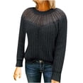 thumbnail image 1 of CEHVOM Blouse d'Été Décontractée pour Femmes à Manches Longues en Dentelle Unie à Col Rond Tricotée, 1 of 5