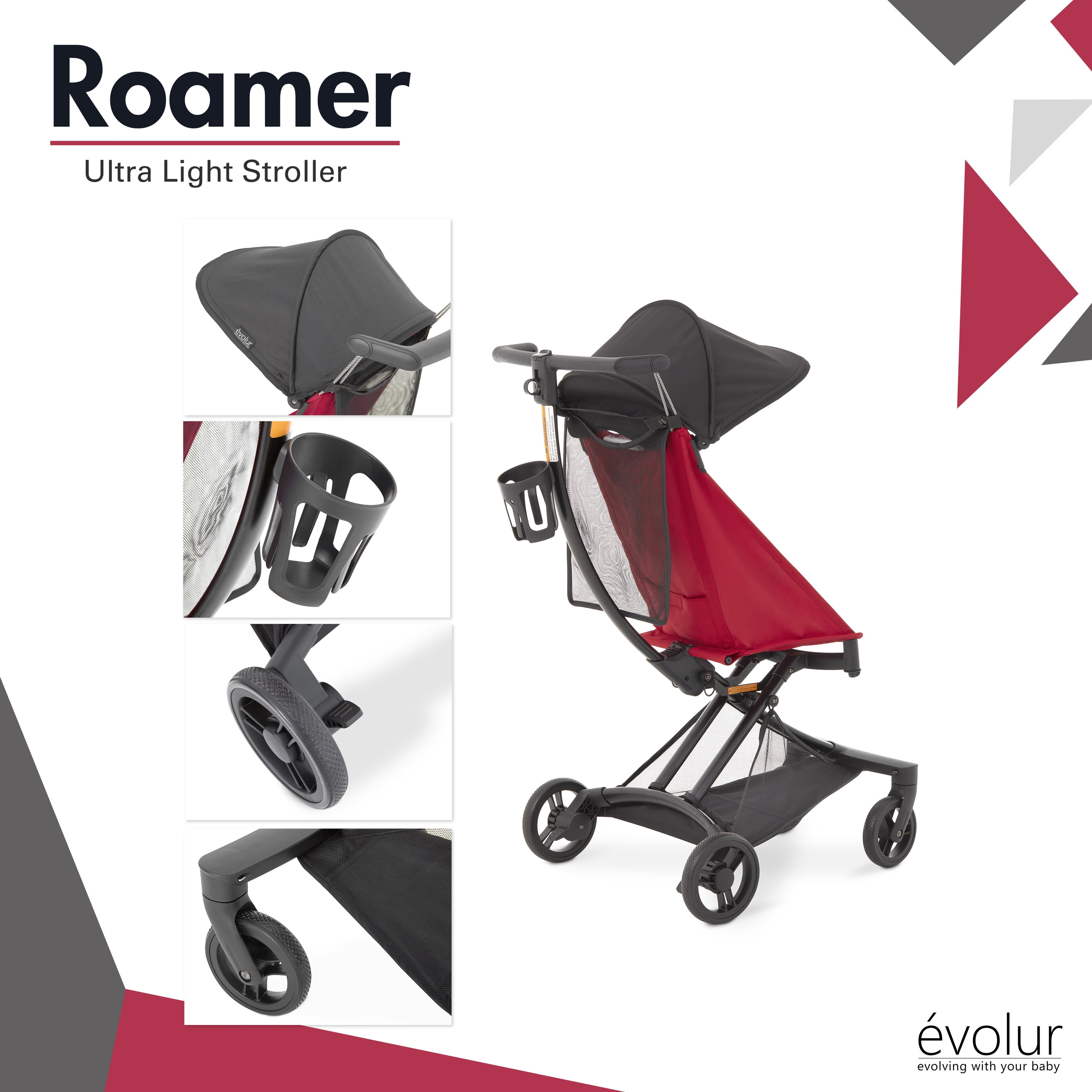Evolur Roamer Ultra Light Stroller, Red