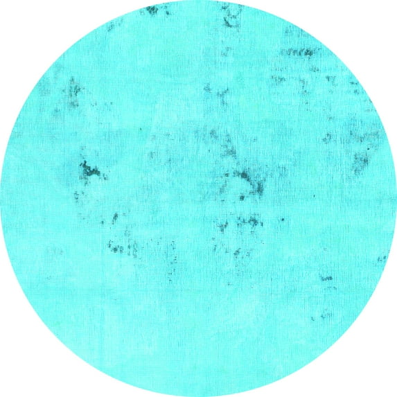 Ahgly Company Machine Washable Indoor Round Abstract Turquoise Blue Modern Area Rugs, 3' Round