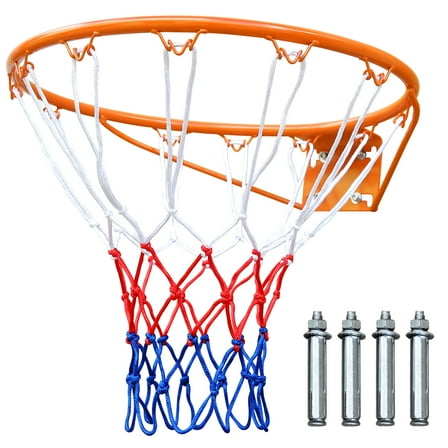 Basketball Rim Replacement Standard 18" Steel Rim Wall Mounted Basketball Goal Hoop with Net for Indoor Outdoor Orange