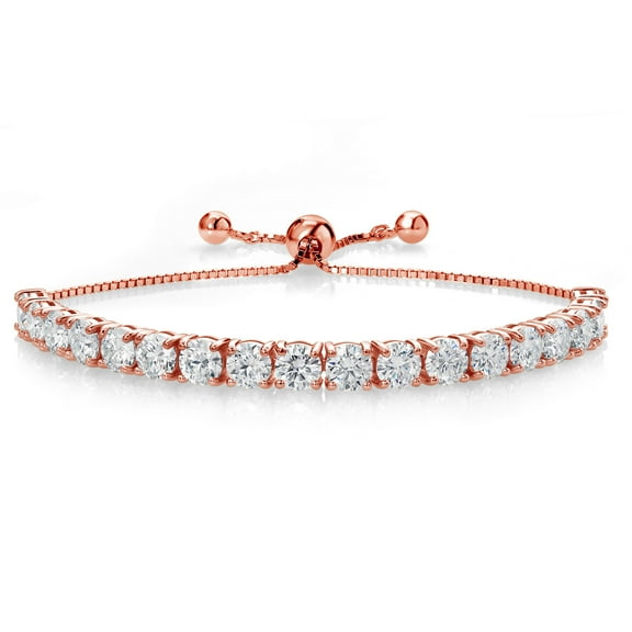 Gem Stone King 18K Rose Gold Plated Silver White Moissanite Tennis Bracelet for Women (9.00 Cttw, Round 5MM, Fully Adjustable up to 10 inch)