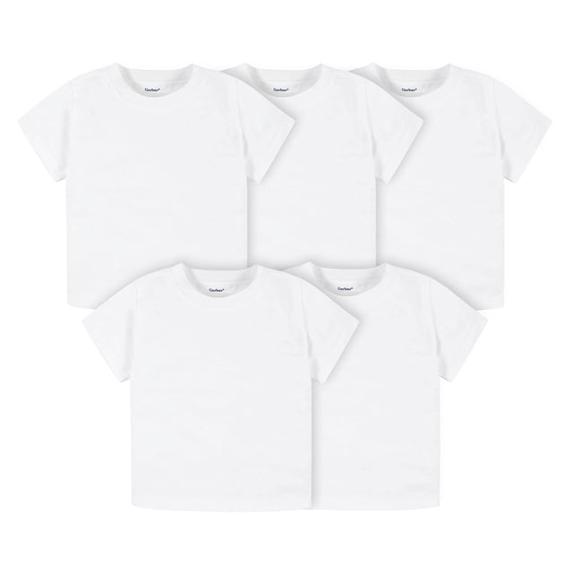 Playera Gerber para niño pequeño, paquete de 5, lisa, manga corta, 160 g/m², blanca, talla 3T