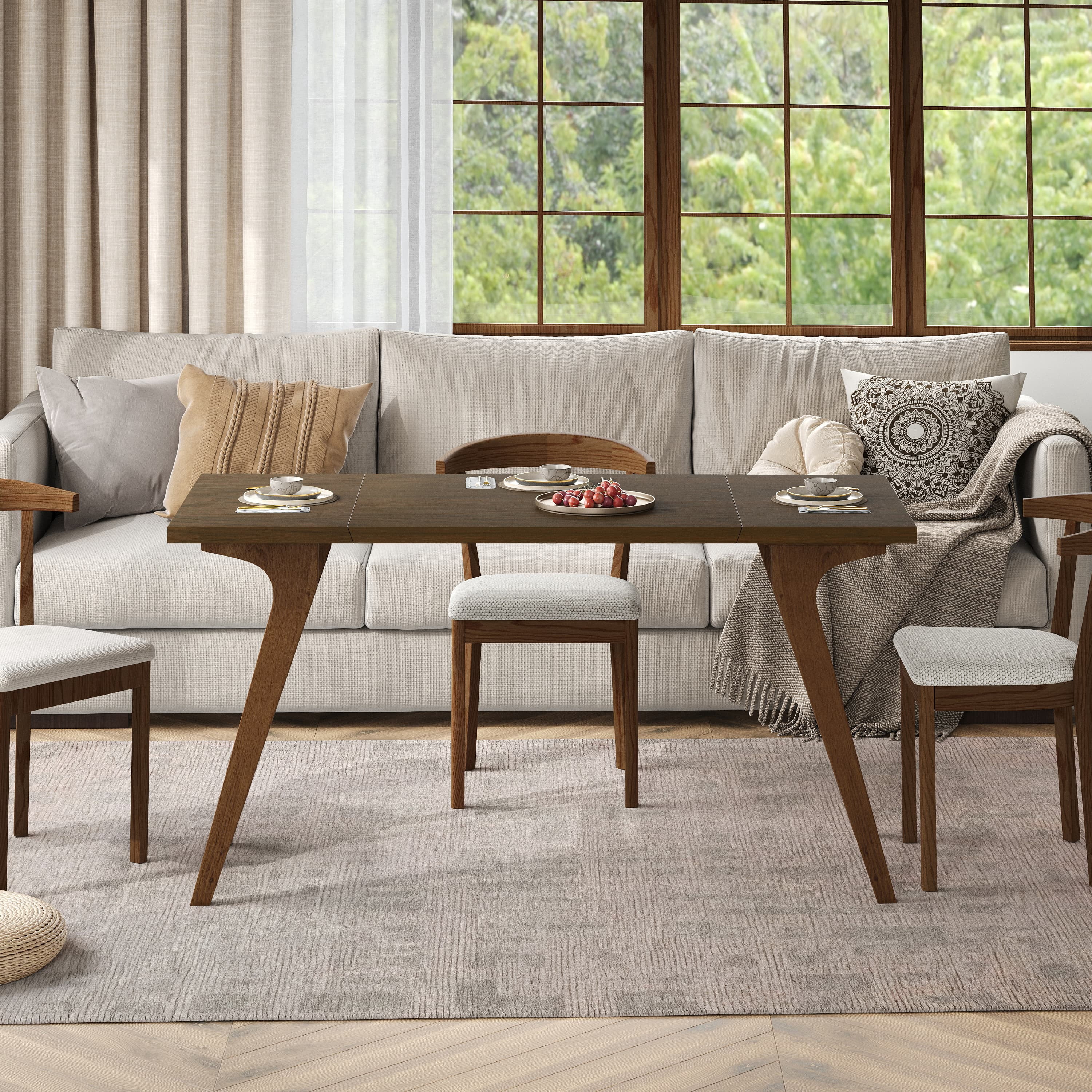 Aukfa 59.5" Rectangle Lift Top Expandable Dining Table,2-in-1 Convertible Solid Wood Dining Table,Walnut