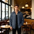 thumbnail image 5 of Mens Loose Fit Denim Shirt Jacket, Lapel Collar Stitched Pocket Button Down Long Sleeve Casual Overshirt Shacket for Spring Fall Streetwear Size 4XL Blue, 5 of 9