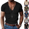 thumbnail image 3 of WTXUE T-Shirts Short Sleeve, V-Neck Shirts for Men Spring Summer Corduroy V-Neck T Shirt T Shirt Solid Casual Tops for Men Fern Green 3XL, 3 of 8