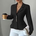 thumbnail image 4 of Chiccall Fitted Waist Long Sleeve Blazer Jacket for Women Solid Notched Collar Button Open Front Peplum Suit Coat with Pockets, 4 of 5