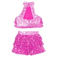 thumbnail image 6 of Haitryli Kids Girls Sequin Metallic Crop Top with Skirt Set Jazz Latin Dance Outfits 2 Piece Ballroom Dancewear Hot Pink 13-14, 6 of 7