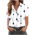 thumbnail image 2 of Button Down Shirt for Women Classic Sailor Stripe Pattern Collared Neck Short Sleeve Professional Business Casual Slim Fit Office Workwear Blouse, 2 of 6