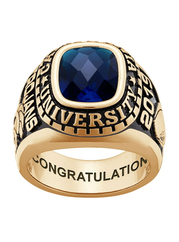 Order Now for Graduation, Freestyle Checkerboard Stone Large Men's Birthstone Class Ring Sterling Silver, Personalized, High School or College