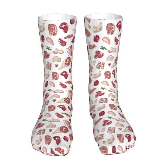 Cauagu Different Meat Pattern Fun Novelty Crew Socks,Casual Athletic Socks Neutral Socks Cozy Crew Socks Christmas Gift