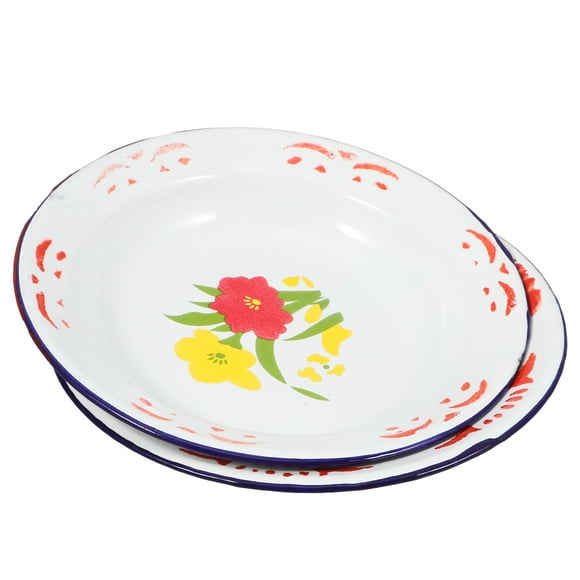 2Pcs Enamel Plate Flat Edge Design For Bone Dish And Dinner Parties Outdoor Activities