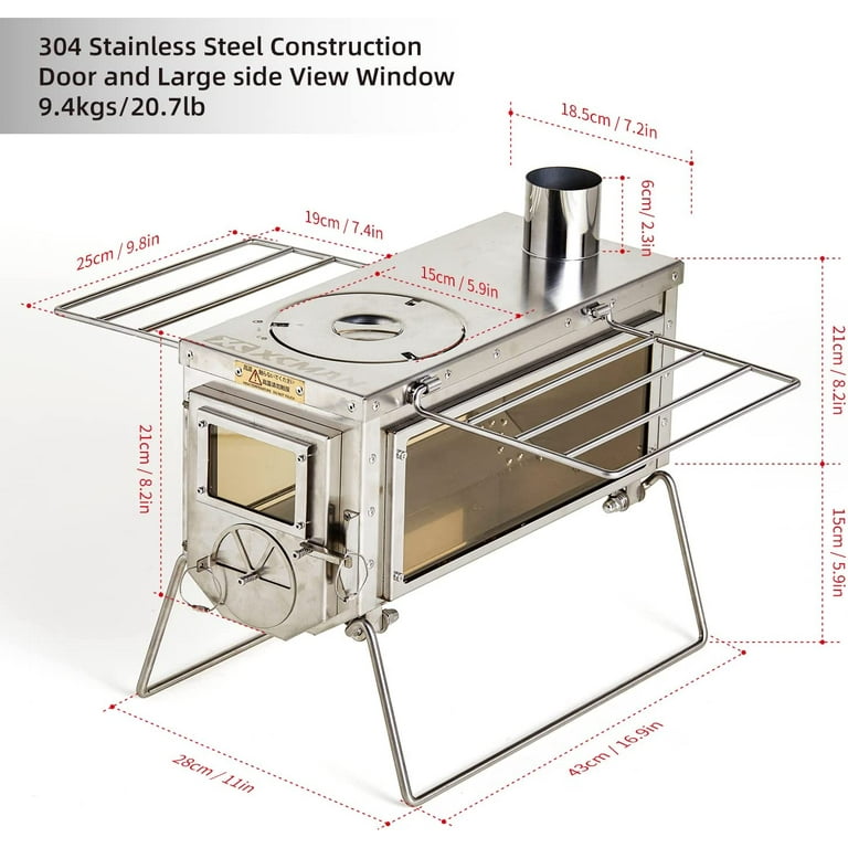 XCMAN Camping Tent Wood Stove with 6 Section Chimney Pipes,Three-View  Windows Portable Wood Stove For Camping Tent,Ice Fishing Shelters, Hunting,  Outdoor Cooking Heavy Gauge 304 Stainless Steel - Walmart.com