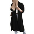 thumbnail image 2 of hirigin Women Open Front Trench Coat Solid Color Loose Casual Split 3/4 Sleeve Long Cardigan for Autumn Streetwear, 2 of 5