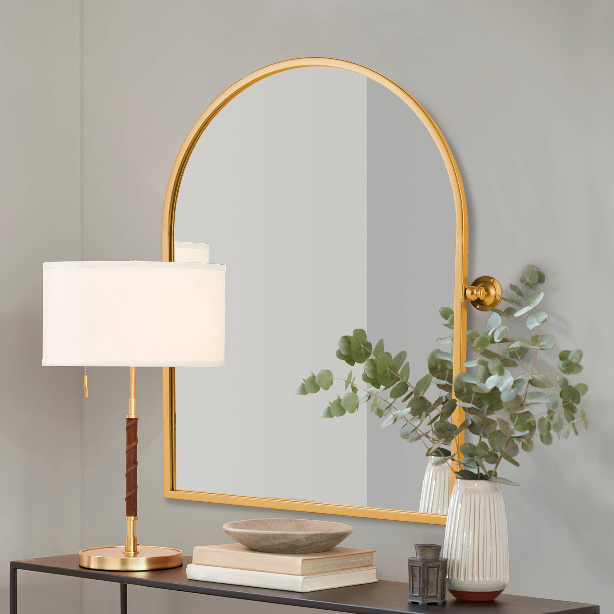 Arched Wall Mirror Small Arch Mirror Wall-Mounted Mirror 36"x24",Gold,Iron