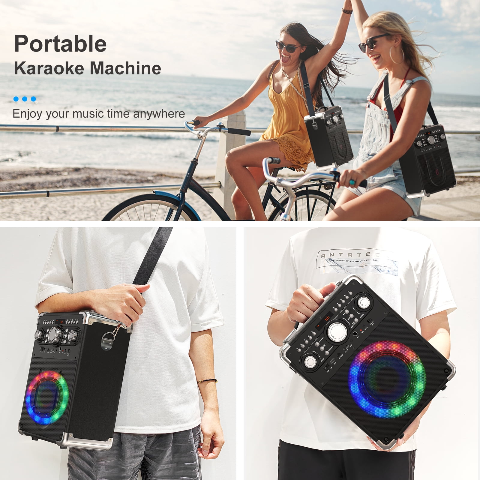 FanFun Karaoke Machine with Microphones, Bluetooth Speaker with Lights, Karaoke Speaker with Remote Control, Karaoke System for Party, Powerful Stereo Deep Bass, S8-T