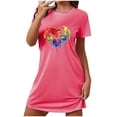 thumbnail image 5 of Sakmal Breathable Moomoos for Women Sleep Lightweight Loose Pink Sleepshirt Crew Neck Short Sleeve Heart Print Short Nightgowns S-2XL, 5 of 5