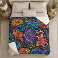 thumbnail image 5 of Vibrant Floral Bat Motif, Festive autumn celebration Scene, Warm Flannel Blanket for Living Room and Family Room with Detailed Artwork, Art Lovers autumn celebration Gift, Festive Home Decor, 5 of 9