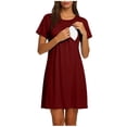 thumbnail image 3 of HVOBTTY Maternity's Midi Dress Crew Neck Short Sleeve Nursing Solid Color Soft Fabric Casual Daily Wear, 3 of 5