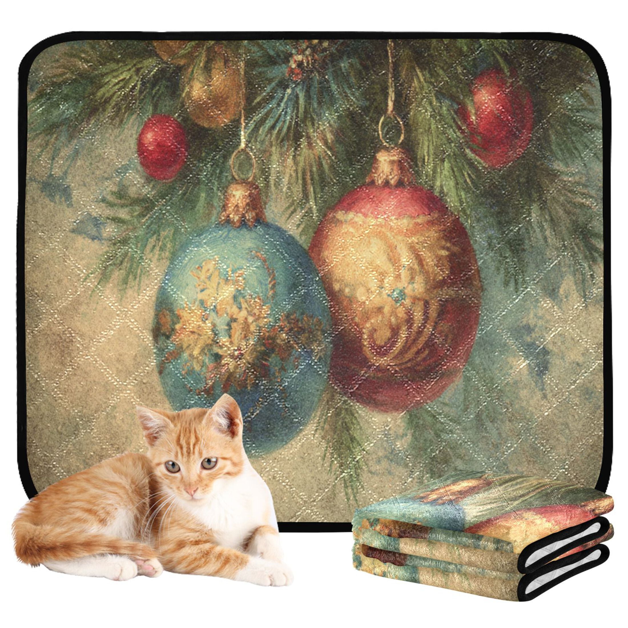 Qxltty Vintage Christmas Ball Cat litter Pads Pet Set of 2 Diaper Mats Center Anti-leakage Layer Absorbent Soft and Comfortable