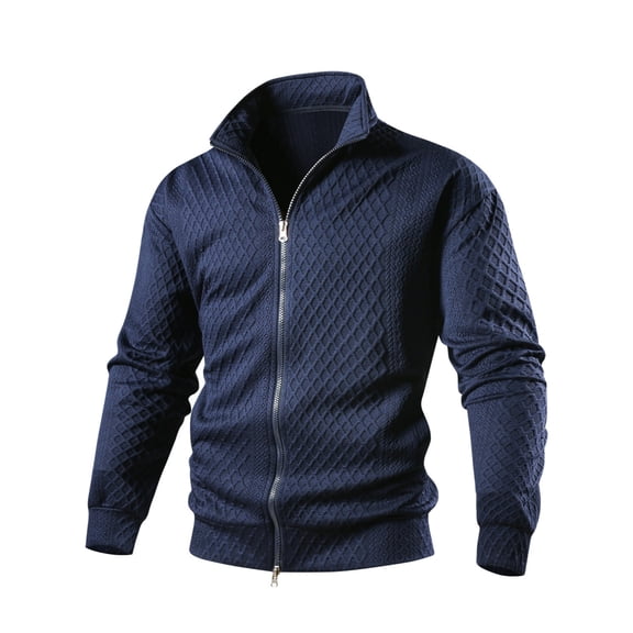 MANSENHUG Mens Zip Up Sweatshirt Jacket Lightweight Quilted Fall Winter Outerwear Full Zip Casual Hoodless Sweater with Pockets