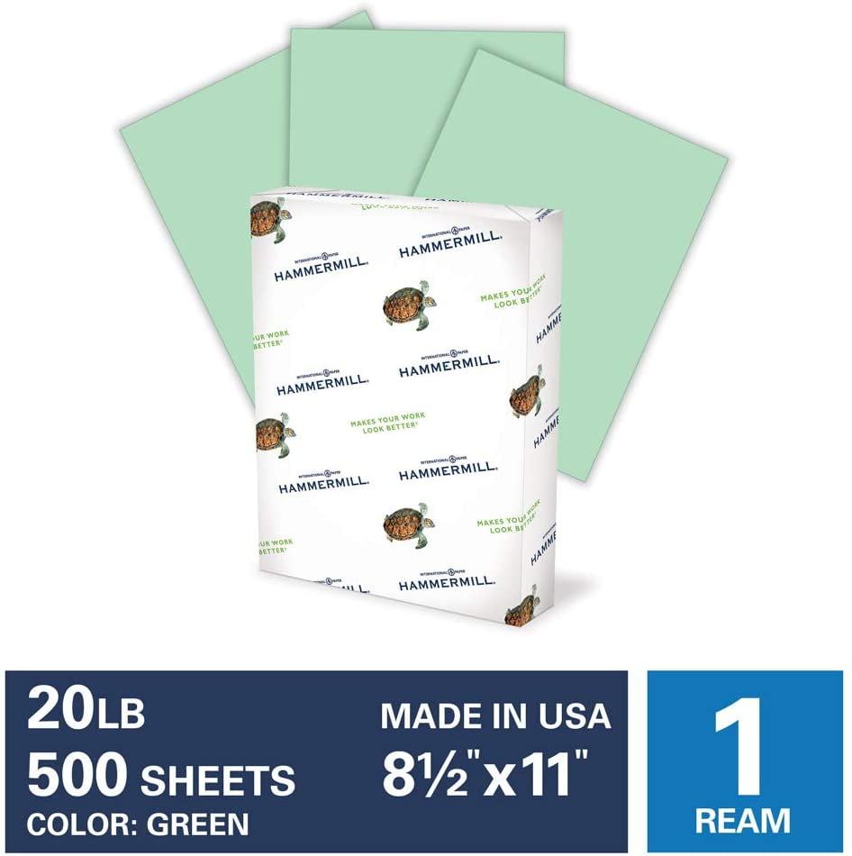 Hammermill Colored Paper, Green Paper, 20lb, 8.5x11 Copy Paper, 1 Ream